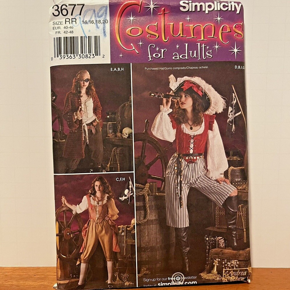 Simplicity 3677 Costume Pattern Cosplay Pirate Coat Pants Sz‎ RR 14-20 Uncut